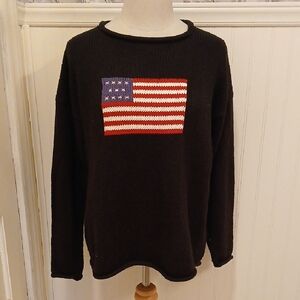 Women's Black Crewneck Sweater with Flag Design